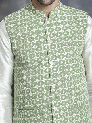Men's Embroidred Nehru Jacket With Solid Kurta Pyjama