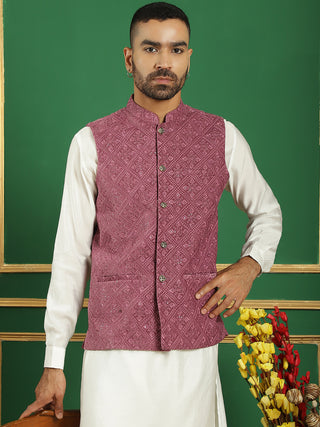 Men's Velvet Nehru Jacket With Solid Kurta Pyjama