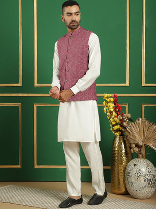 Men's Velvet Nehru Jacket With Solid Kurta Pyjama