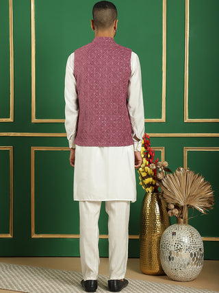 Men's Velvet Nehru Jacket With Solid Kurta Pyjama