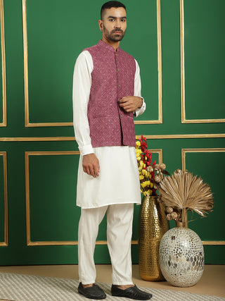 Men's Velvet Nehru Jacket With Solid Kurta Pyjama