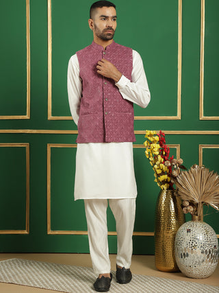 Men's Velvet Nehru Jacket With Solid Kurta Pyjama