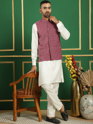 Men's Velvet Nehru Jacket With Solid Kurta Pyjama