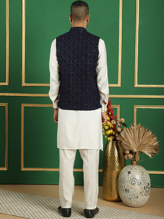 Men's Velvet Nehru Jacket With Solid Kurta Pyjama