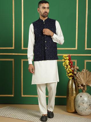 Men's Velvet Nehru Jacket With Solid Kurta Pyjama