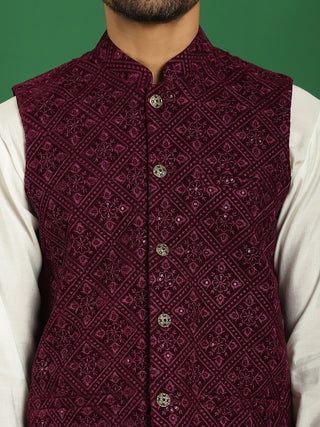 Men's Velvet Nehru Jacket With Solid Kurta Pyjama