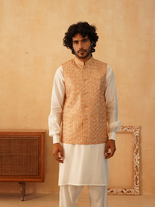 Embroidered Nehru Jacket With Solid Kurta Pyjama Set