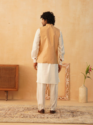 Embroidered Nehru Jacket With Solid Kurta Pyjama Set