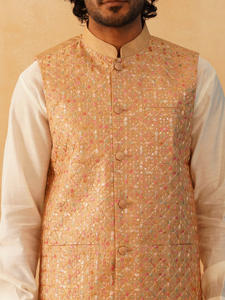 Embroidered Nehru Jacket With Solid Kurta Pyjama Set