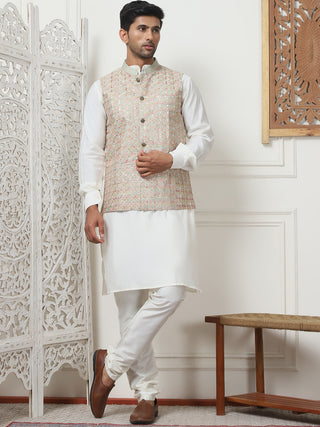 Embroidered Nehru Jacket With Solid Kurta Pyjama Set