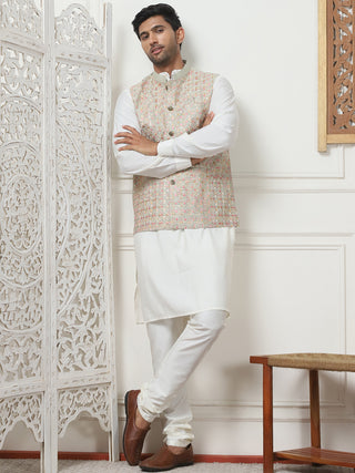 Embroidered Nehru Jacket With Solid Kurta Pyjama Set