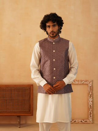 Embroidered Nehru Jacket With Solid Kurta Pyjama Set