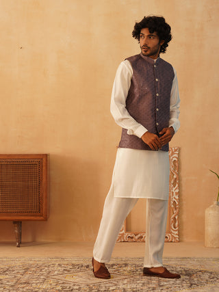 Embroidered Nehru Jacket With Solid Kurta Pyjama Set