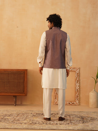 Embroidered Nehru Jacket With Solid Kurta Pyjama Set