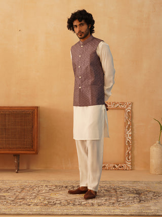 Embroidered Nehru Jacket With Solid Kurta Pyjama Set