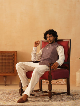 Embroidered Nehru Jacket With Solid Kurta Pyjama Set