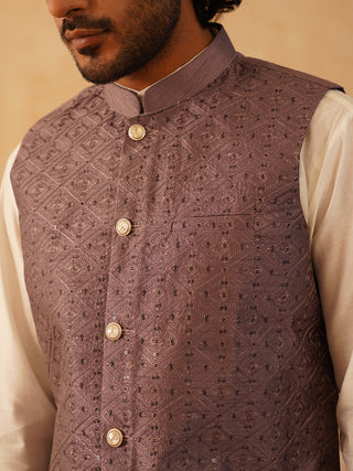 Embroidered Nehru Jacket With Solid Kurta Pyjama Set