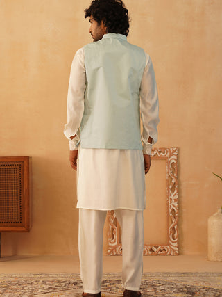 Embroidered Nehru Jacket With Solid Kurta Pyjama Set