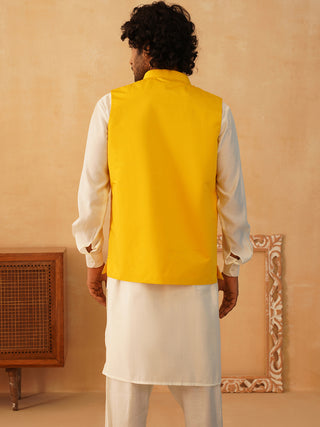 Embroidered Nehru Jacket With Solid Kurta Pyjama Set