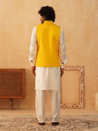 Embroidered Nehru Jacket With Solid Kurta Pyjama Set