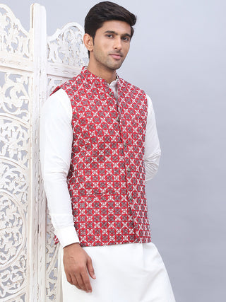 Embroidered Nehru Jacket With Solid Kurta Pyjama Set