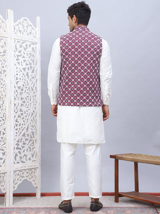 Embroidered Nehru Jacket With Solid Kurta Pyjama Set