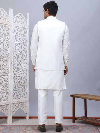 Embroidered Nehru Jacket With Solid Kurta Pyjama Set