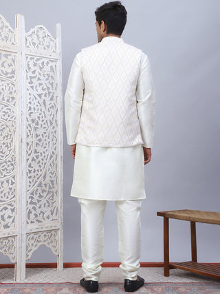 Embossed Nehru Jacket With Solid Kurta Pyjama Set