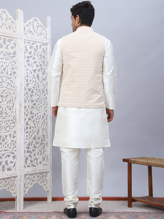 Embroidered Nehru Jacket With Solid Kurta Pyjama Set