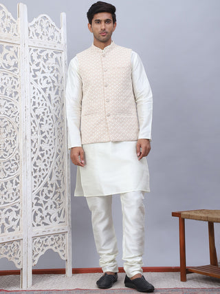 Embroidered Nehru Jacket With Solid Kurta Pyjama Set