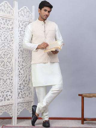 Embroidered Nehru Jacket With Solid Kurta Pyjama Set