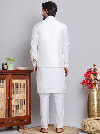 Embroidered Nehru Jacket With Solid Kurta Pyjama