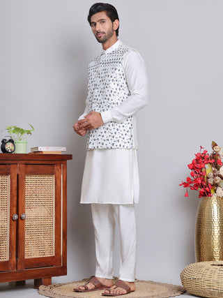 Embroidered Nehru Jacket With Solid Kurta Pyjama