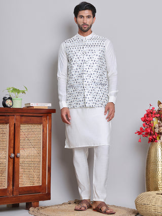 Embroidered Nehru Jacket With Solid Kurta Pyjama