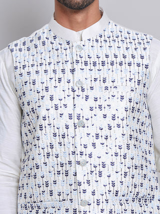 Embroidered Nehru Jacket With Solid Kurta Pyjama