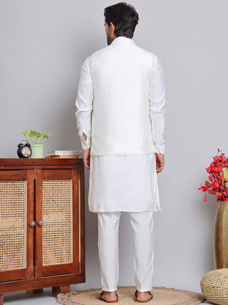 Embroidered Nehru Jacket With Solid Kurta Pyjama