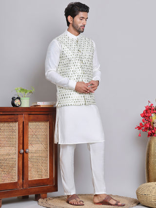 Embroidered Nehru Jacket With Solid Kurta Pyjama