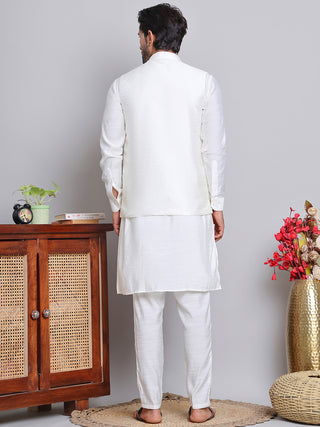 Embroidered Nehru Jacket With Solid Kurta Pyjama