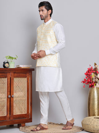 Embroidered Nehru Jacket With Solid Kurta Pyjama