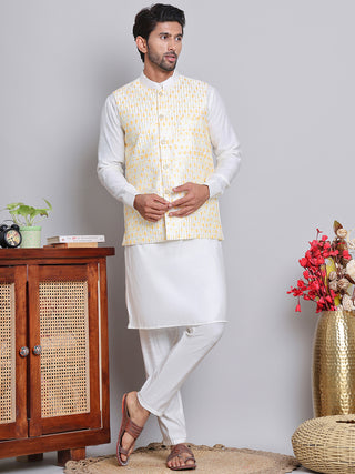 Embroidered Nehru Jacket With Solid Kurta Pyjama