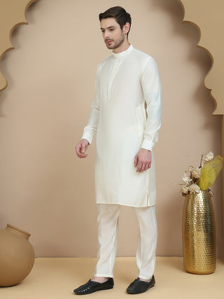 Embossed Nehru Jacket with Solid Kurta Set for Men