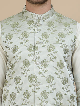 Embossed Nehru Jacket with Solid Kurta Set for Men