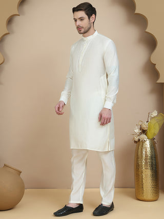 Embossed Nehru Jacket with Solid Kurta Set for Men