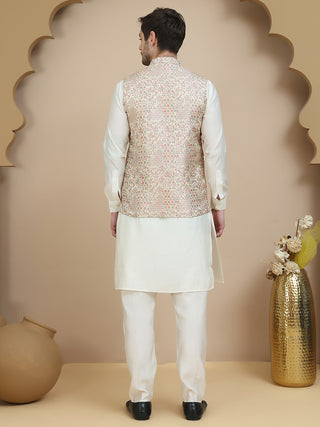 Embossed Nehru Jacket with Solid Kurta Set for Men