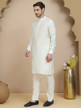 Embossed Nehru Jacket with Solid Kurta Set for Men
