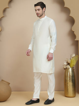 Embossed Nehru Jacket with Solid Kurta Set for Men