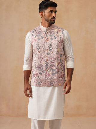 Embroidered Nehru Jacket with Kurta Pyjama Set