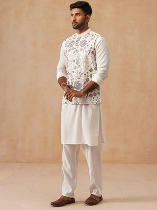 Embroidered Nehru Jacket with Kurta Pyjama Set