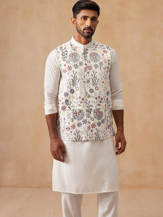 Embroidered Nehru Jacket with Kurta Pyjama Set