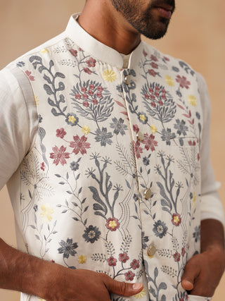 Embroidered Nehru Jacket with Kurta Pyjama Set